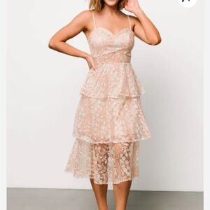 Lucy Paris Floral Lace Midi Dress in Cream
